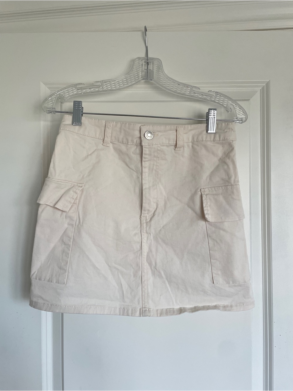 Streetwear Society Cream Cargo Pocket Mini Skirt